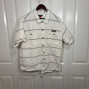 Airwalk Men’s 2XL Snap-Front Shirt White Gray Stripe Skate Style Streetwear